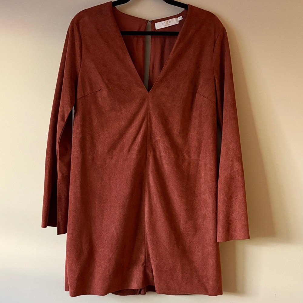 Astr Terracotta Long Sleeve Suede like Dress Fully Lined Great Quality